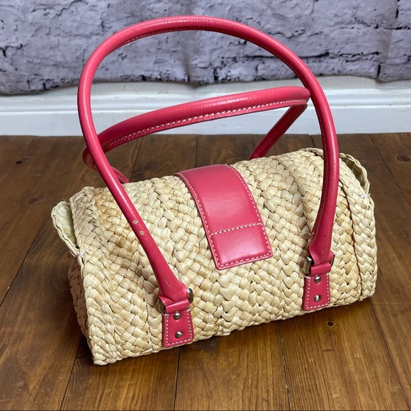 Ann Taylor corn husk basket purse tan and pink - Picture 2 of 10